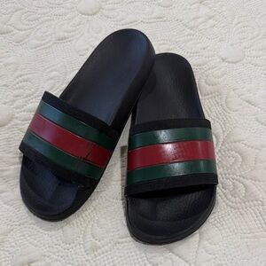Gucci Slide Sandals with Black, Green, and Red Stripes